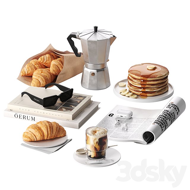 French breakfast with coffee and croissant
