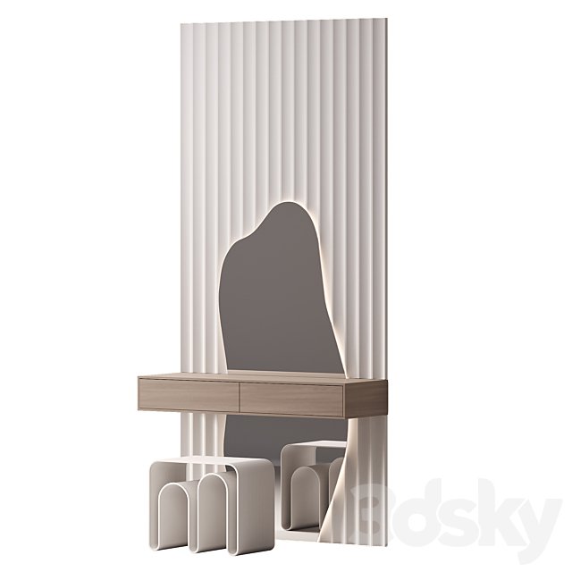 Dressing table with curved mirror