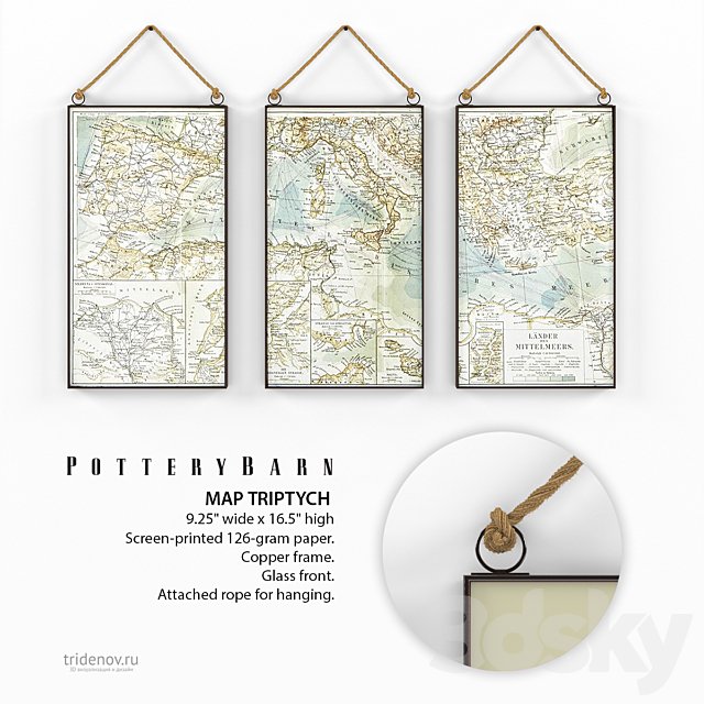 Triptych with maps Pottery Barn