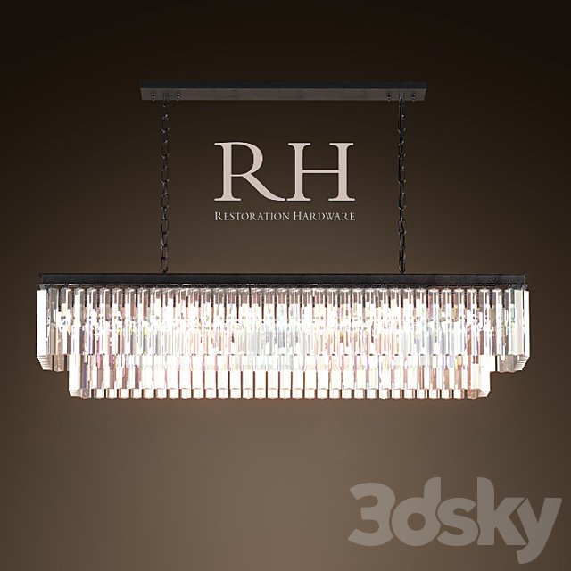 RH / 1920S ODEON GLASS FRINGE RECTANGULAR CHANDELIER LARGE IRON