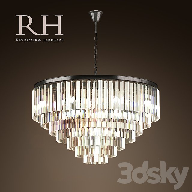 RH / 1920S ODEON GLASS FRINGE 7-RING CHANDELIER IRON