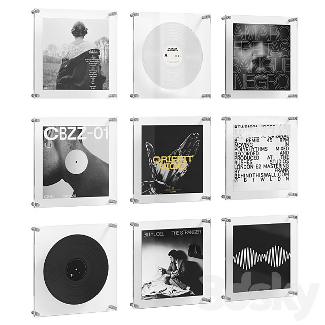 Vinyl records in glass frames Black