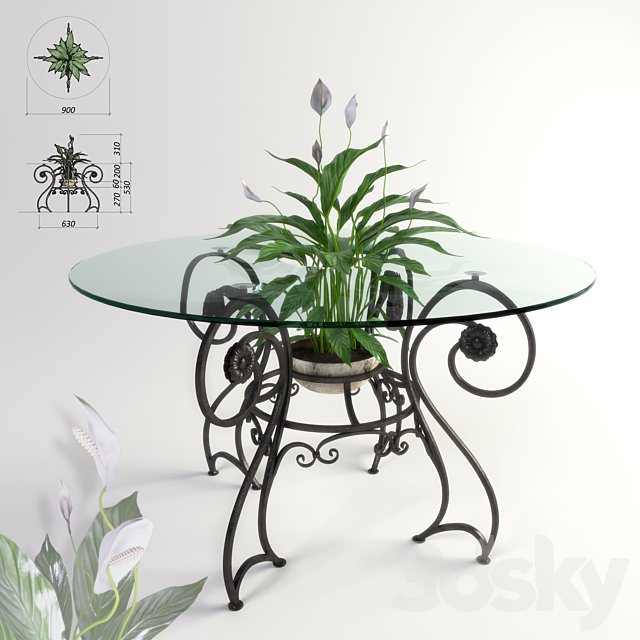 Forged table and plant "Spathiphyllum"
