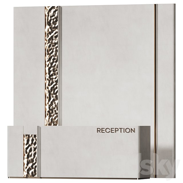 Reception desk with gold metal panels