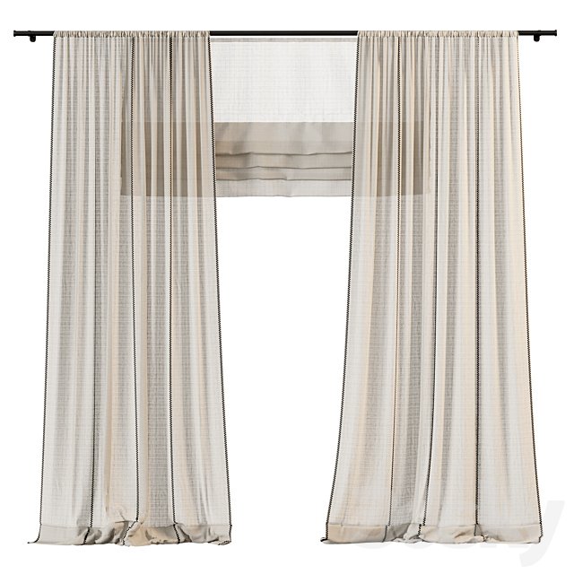 Linen curtains with contrast stitching