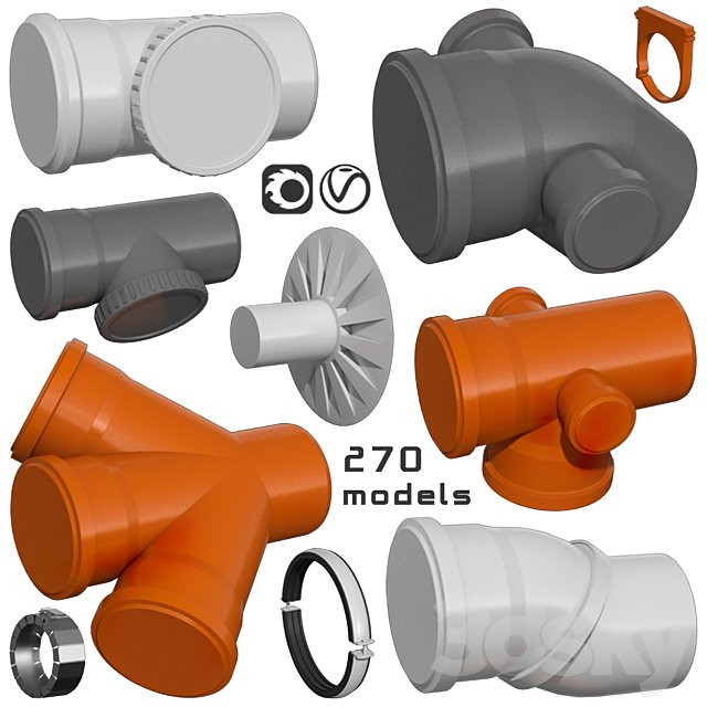 Counstraction designer water supply sewerage pipes fittings clamps crosspieces couplings