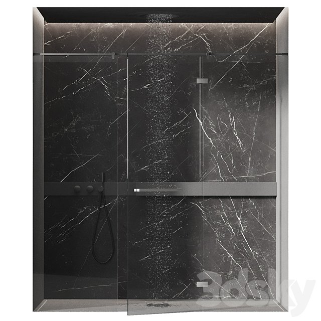 Shower with glass partition in dark colors