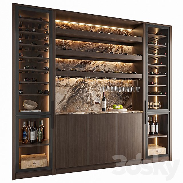 Wine Cabinet With Glasses & Decoration 003