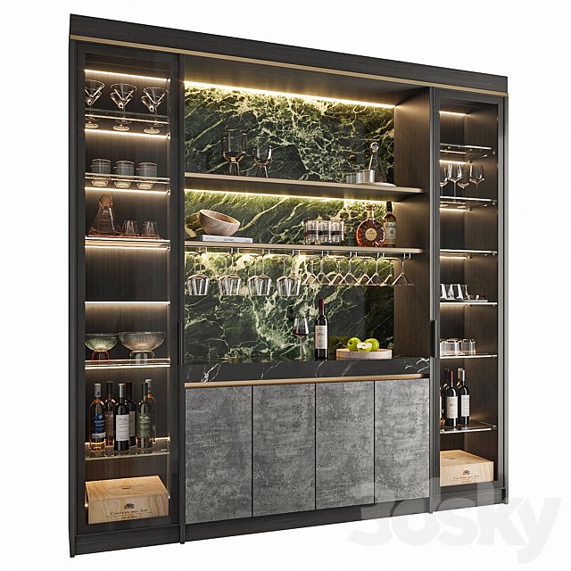 Wine Cabinet With Glasses & Decoration 004