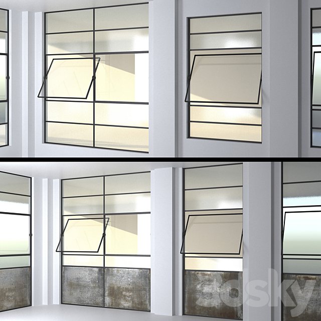 SET 4 Steel Factory Windows wired glass wireglass
