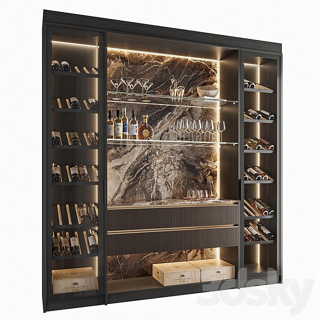 Wine Cabinet With Glasses & Decoration 005
