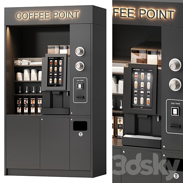 Coffee vending machine. Coffee to go. Self-service coffee shop. Vendor point