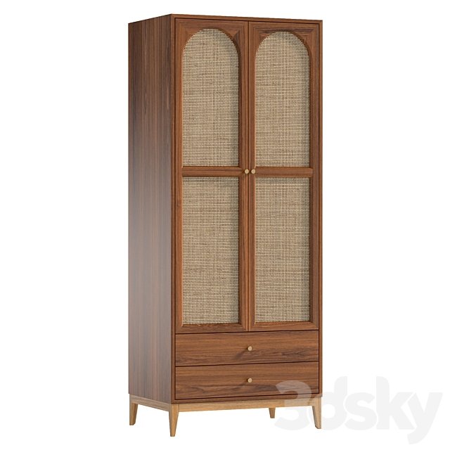 Vintage Cocoa Ash Wood Unfixed Wardrobe Closet