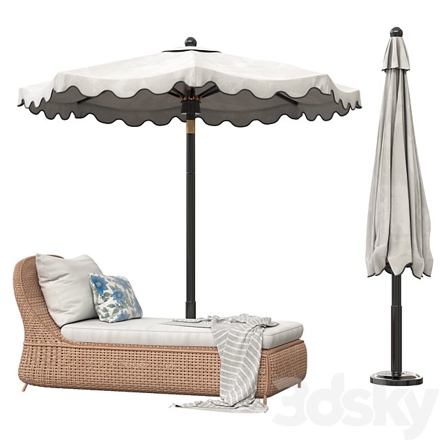 Scalloped umbrella and westport chaise