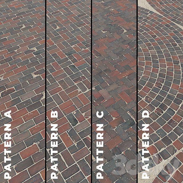 Set of four textures of old brick paving stones 7320