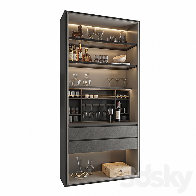 Wine Cabinet With Glasses & Decoration 013