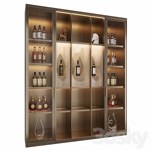 Wine Cabinet With Glasses & Decoration 017