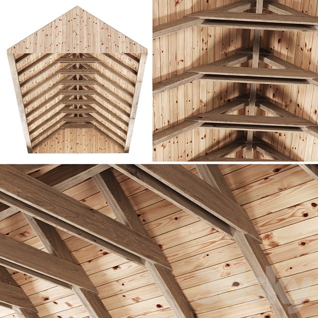 Wooden Ceiling V11 / Wooden Ceiling with Beams