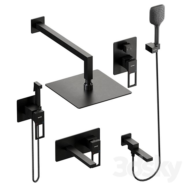 Shower Set Black Wall Mounted 001