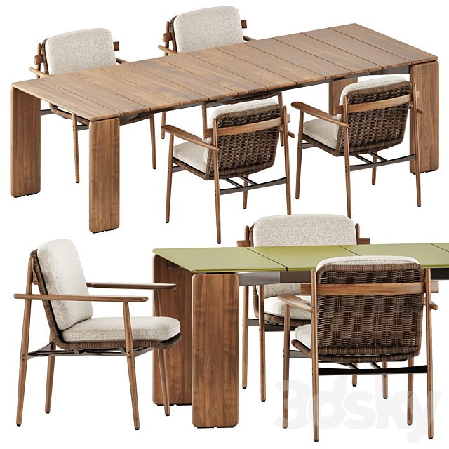 Trio Outdoor Dining chair and Drake Outdoor table by Minotti