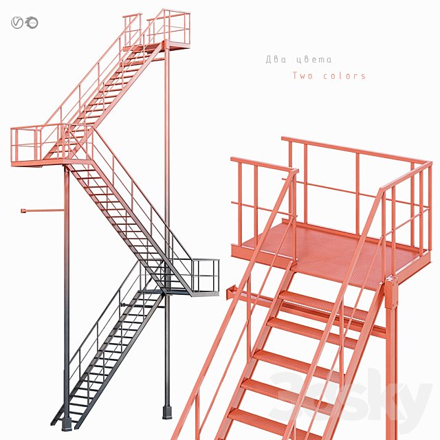 Evacuation staircase, three-flight LE3-8.4 - LE3-11.4 / Two colors / Set 8