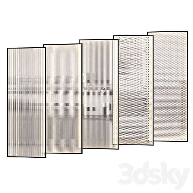 Partitions made of ribbed glass with lighting.