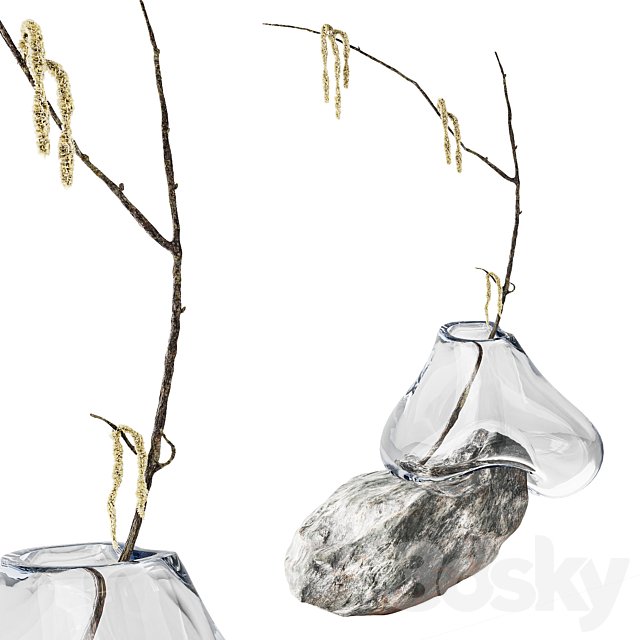 Branch with earrings in a sculpture vase by Laetitia Jacquetton
