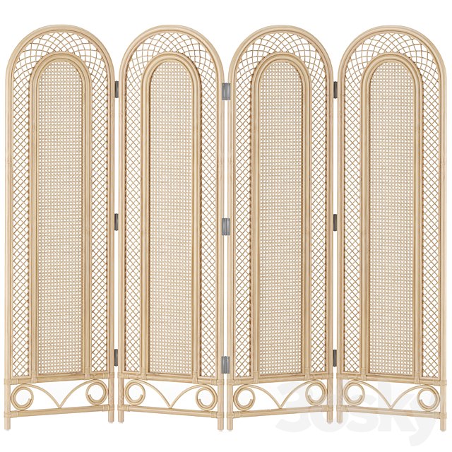 bamboo wicker arched 4 panel room divier screen