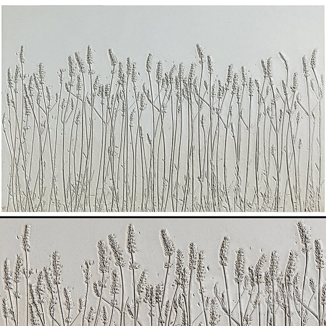 Botanical bas-relief plaster wall decorative panel dried flowers plants flora lavender field