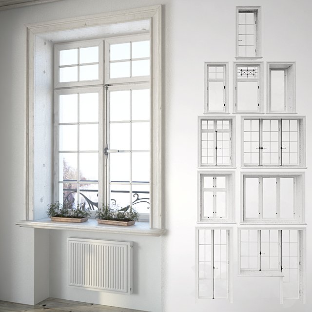 Set classical windows with decor