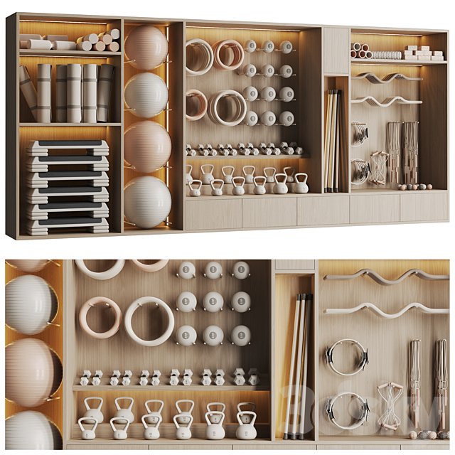 Rack with sports equipment for yoga and group classes 001