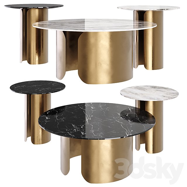 Maru Nesting Coffee Table Set Sintered Stone Top With Gold Base