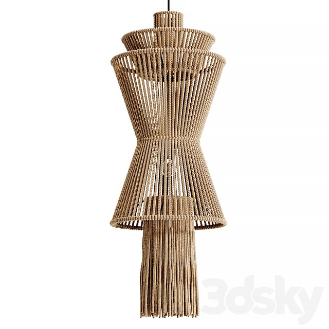 Hanging wicker lamp made of fringe threads 02