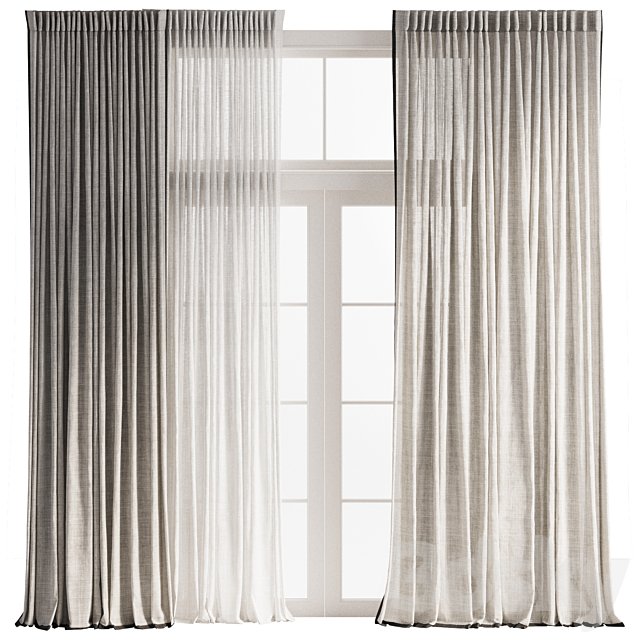 Pinch Pleat Linen Curtain with Tulle 2