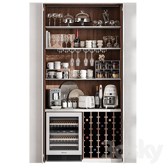 Built in Hidden Coffee Bar Cabinet Modern Beverage Station