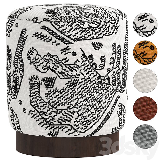 Velvet Pouffe Pouf with Walnut Plinth - Tiger Mountain by Six The Residence
