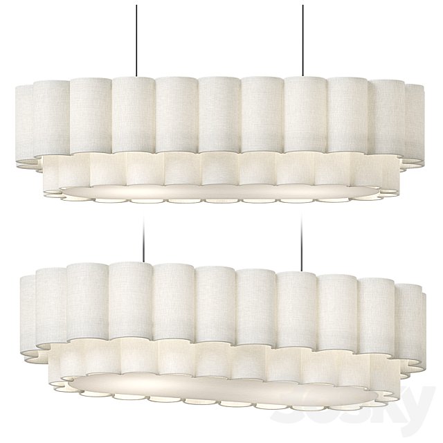 Folia - oval scalloped natural linen pendant