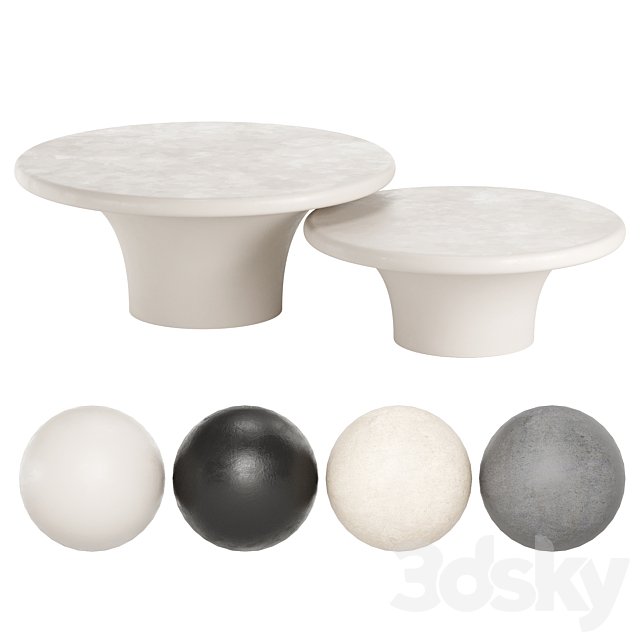 Pompeo Round Ivory Cast Resin Nesting Coffee Table Set