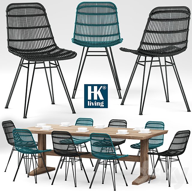 Table and chairs HKliving Rotan Stoel