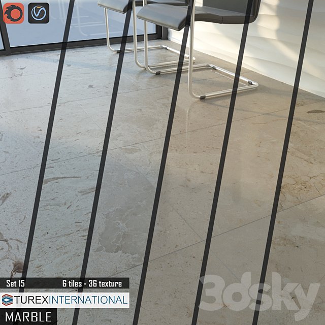 TUREX INTERNATIONAL Marble Tiles Set of 15