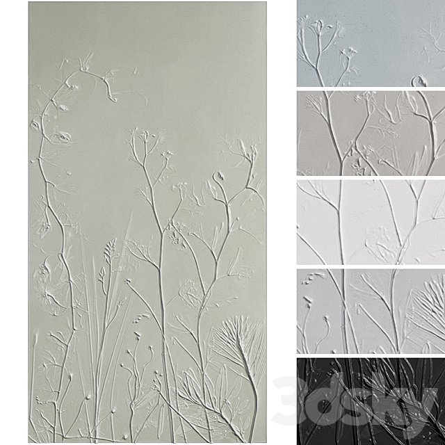Botanical bas-relief gypsum wall decorative panel meadow plants