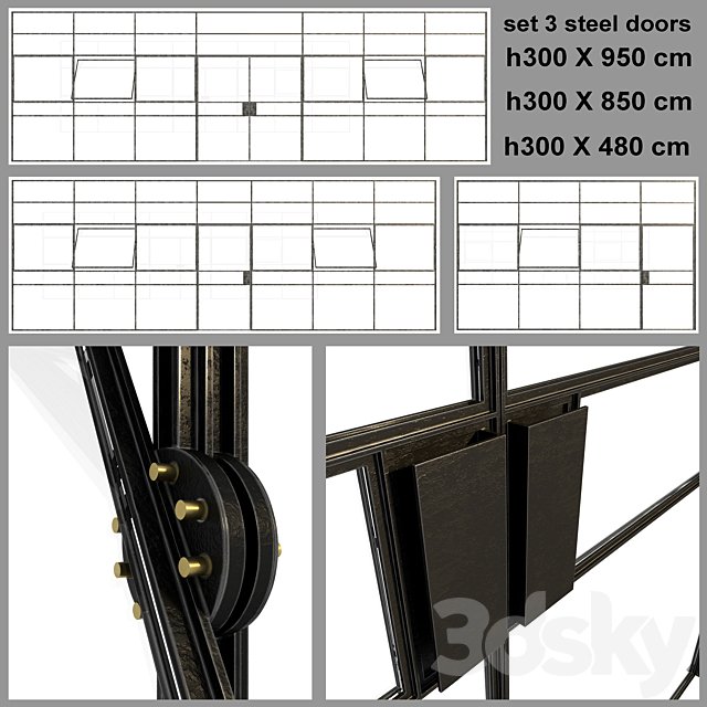 Set 3 big doors blak steel
