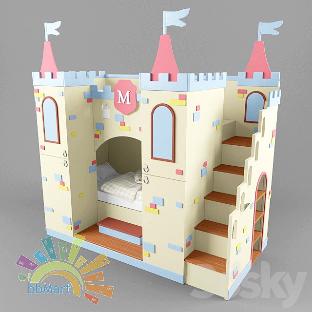 Bunk bed children with cupboard "Castle"