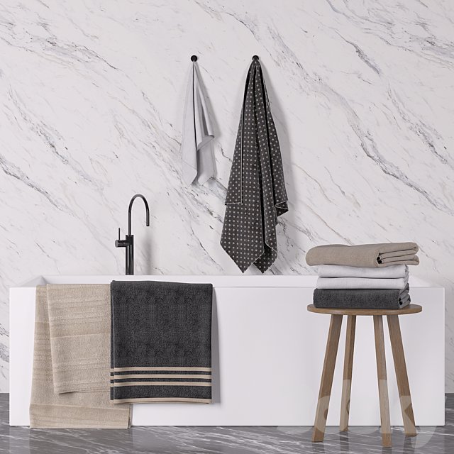 Bathroom towel set + bathtub