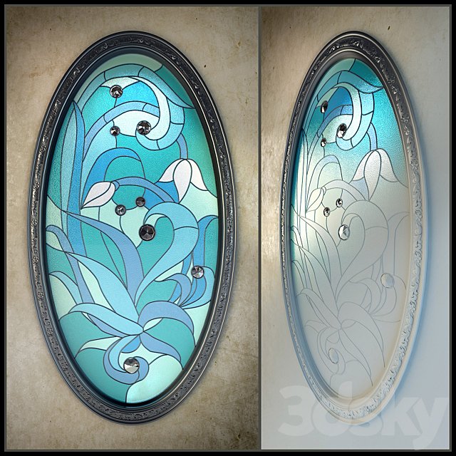 Tiffany stained glass window with a baguette