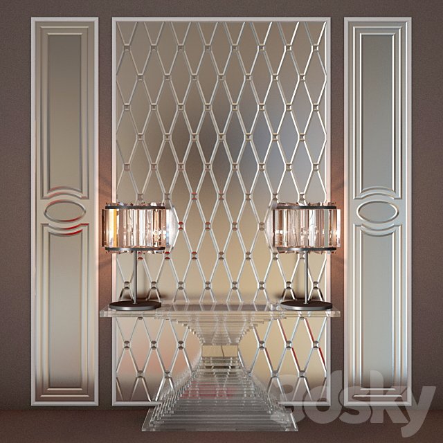 HOME CONCEPT console, mirror facets, table lamp