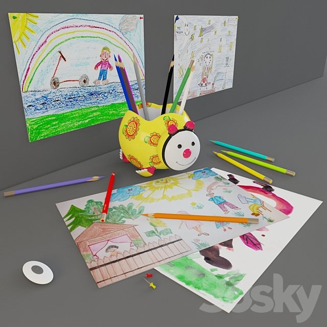 set of children's drawing