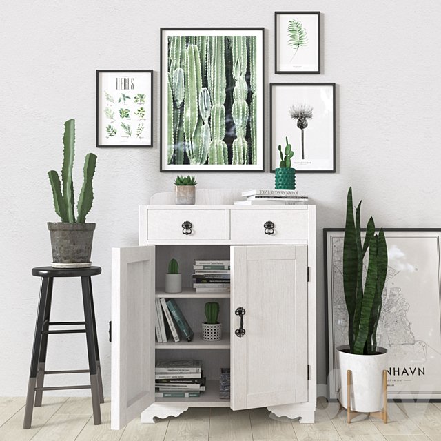 Green and white set with plants