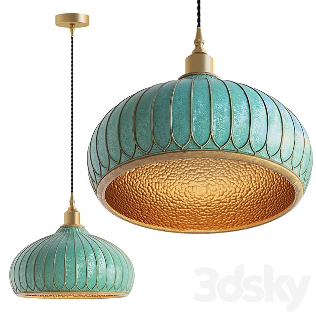 Vintage Turquoise Glazed Ceramic Pendant Lamp 1277