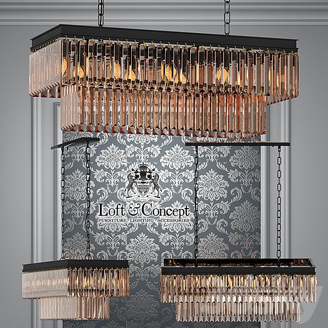 Chandelier RH 1920s Odeon Clear Glass Fringe Grey iron 80